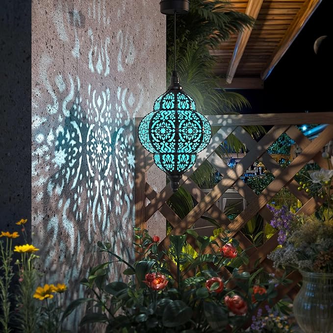 Hanging Solar Lights Outdoor Garden Decor Solar Lantern Waterproof Plastic Moroccan Outdoor Decorations for Patio Pathway Yard Backyard Garden Decorative (2, Black)