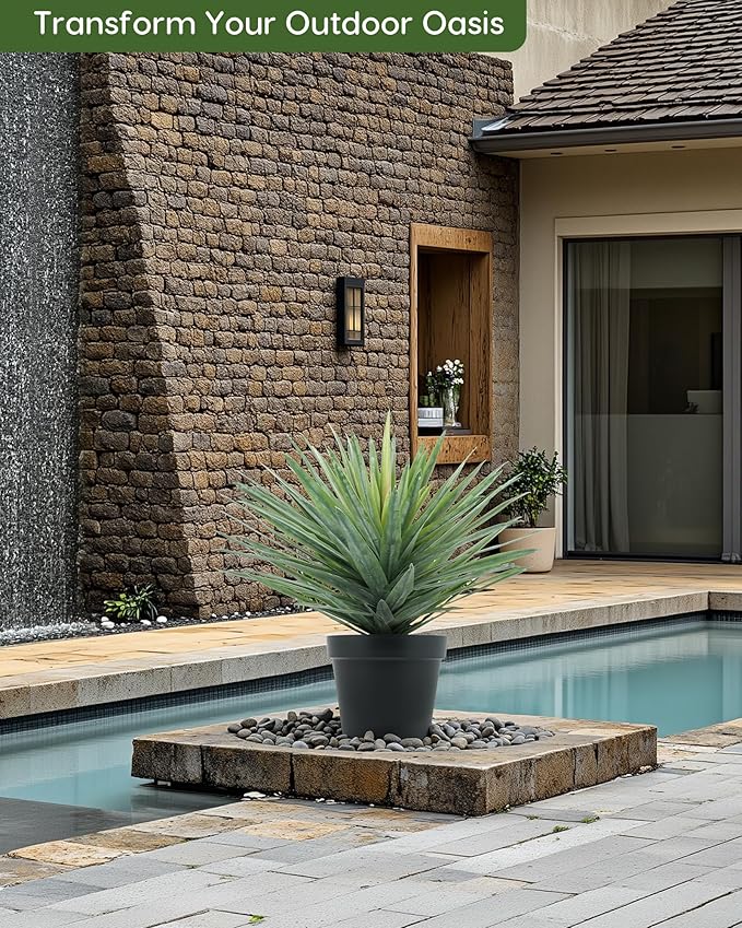 Velener Artificial Agave Plant in Black Pot with Real Stone Pebbles, Large Fake Agave Plant for Indoor and Outdoor-22 inches Tall, 105 Leaves