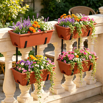 Railing Planter Box Set of 2, 4 Pack Brick Red Window Boxes Planters