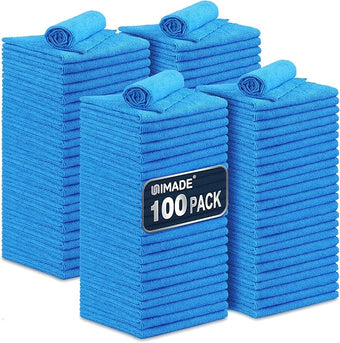 Shop Towels, 100 Pack Commercial Grade Work Rags Microfiber Towels for Cars Cleaning Rags Bulk Detailing Cloth for Automotive Bar Mechanic Restaurant Garage Housekeeping, 11.5"x 11.5", Blue