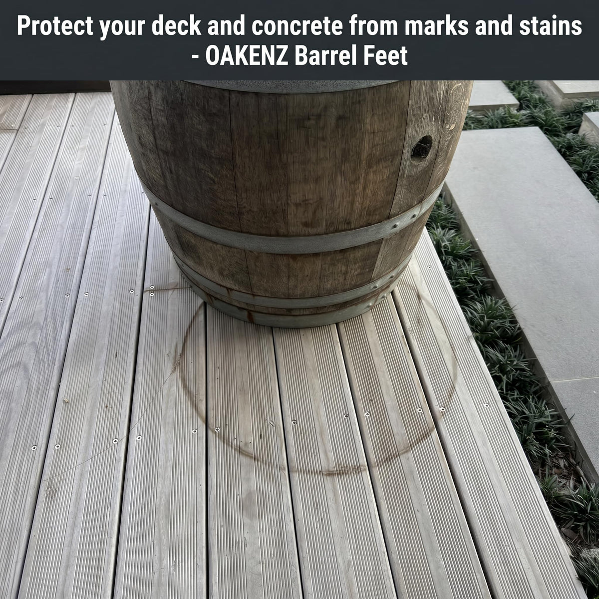 OAKENZ Half Barrel Planter Feet (3 Pack) – Wine & Whiskey Barrel Planter Risers for Drainage & Deck Protection – Heavy-Duty Pot Feet for Outdoor Planters – UV-Stable Recycled Plastic