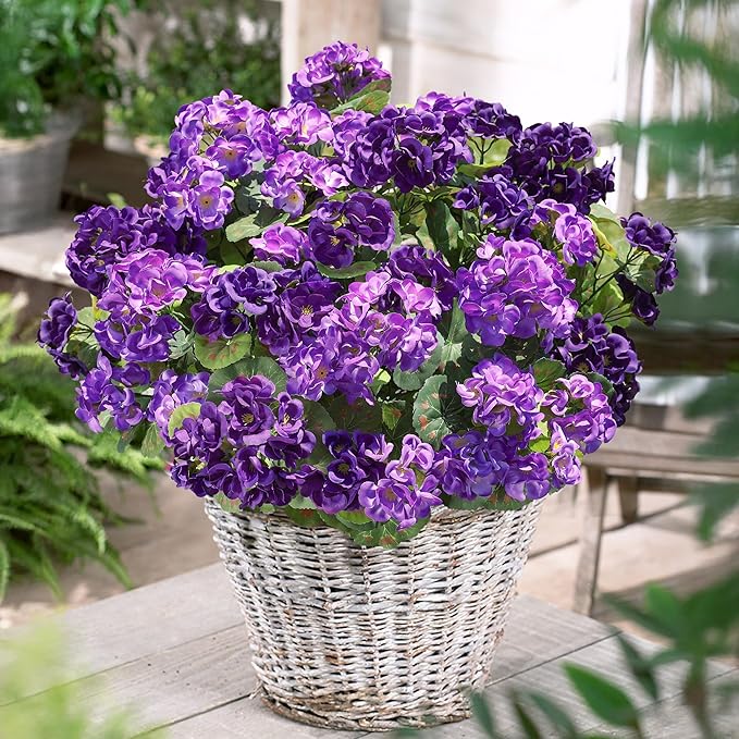 Artificial Geranium Fake Flowers for Outdoors Decoration, 6 Bundles Silk Geraniums Flower UV Resistant Look Real Faux Plants for Front Door Garden Porch Planter Patio Balcony Yard Indoor Home, Mix