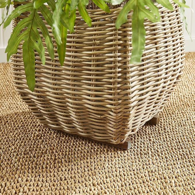 MY SWANKY HOME Elegant Curved Square Natural Rattan Planters with Liners Floor Baskets