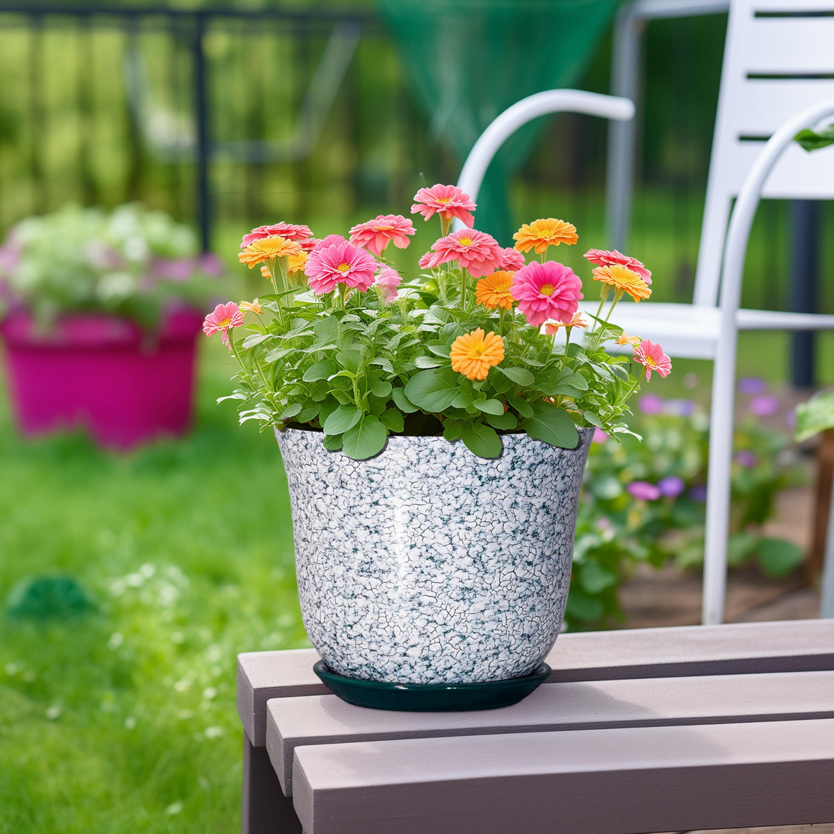 SUNPOTFOR Ceramic Pots for Plants, 8 Inch Plant Pot for Indoor, Green