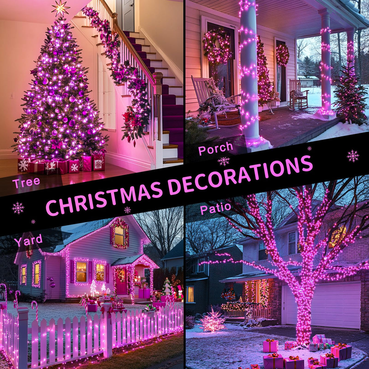 JMEXSUSS 600 LED Pink Christmas String Lights Indoor Outdoor Plug in