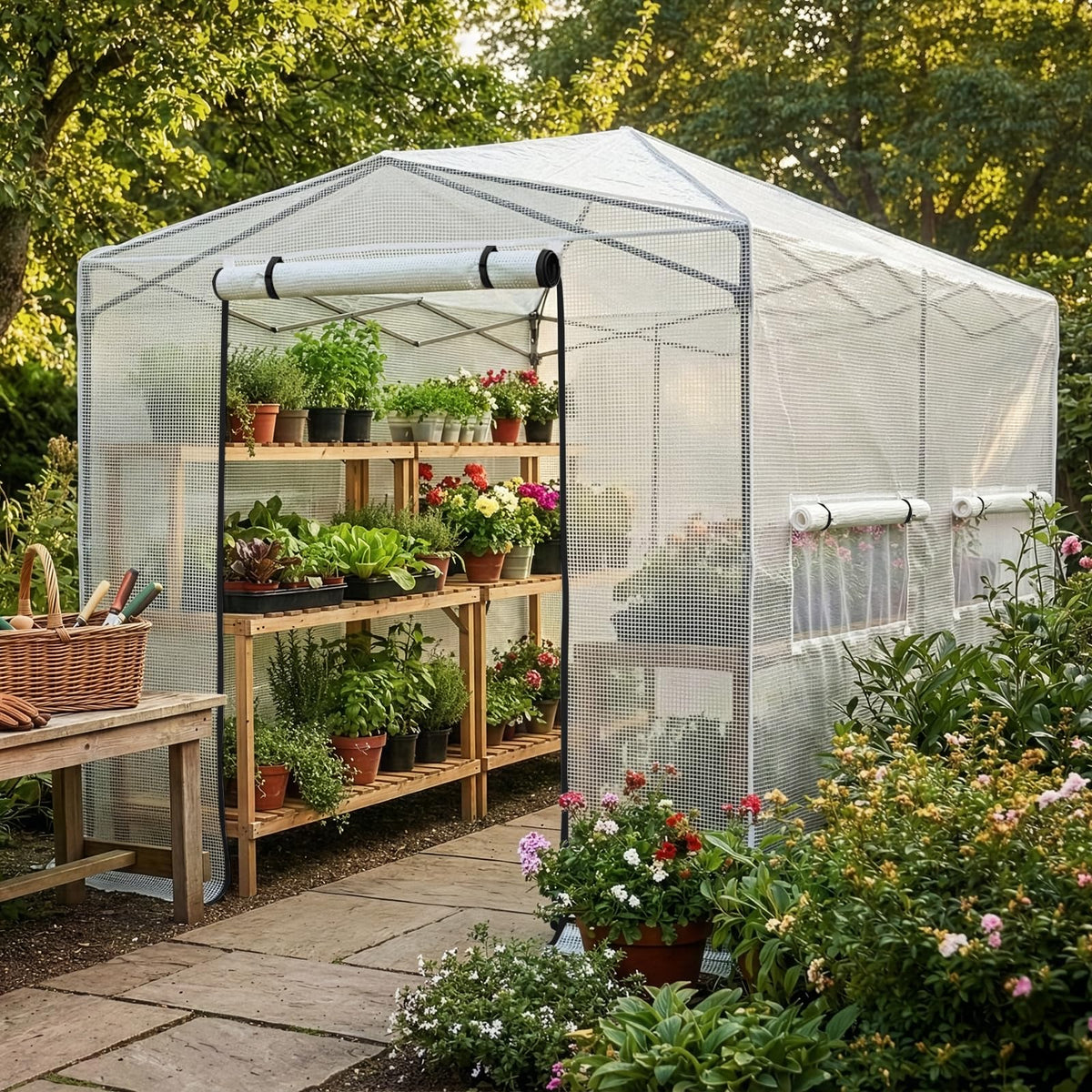 Outvita 8x12ft Greenhouse, Instant Walk-in Pop Up Tent Greenhouse for Indoor Outdoor Gardening Easy Setup Shelter with Roll-up Zipper Entry Doors and Windows