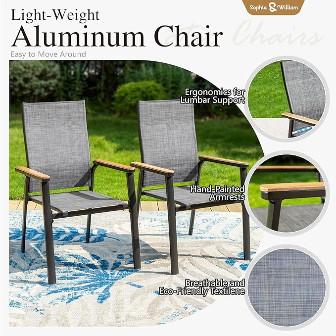Sophia & William Patio Dining Chairs Aluminium Lightweight Textilene Outdoor Dining Chairs Stackable 2 Pieces Patio Chairs for Lawn Garden Backyard Pool