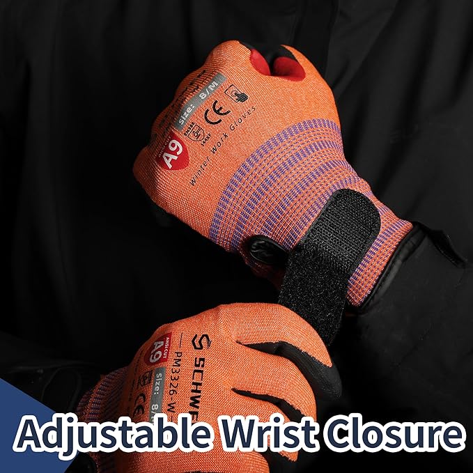 Schwer FreezeGuard-X Winter Work Gloves for Men and Women, ANSI A9 Cut Resistant Gloves for Extreme Protection, Freezer Glove With Super Grip, Touchscreen, Thermal Insulated, PM3326-W (L,1 Pair)