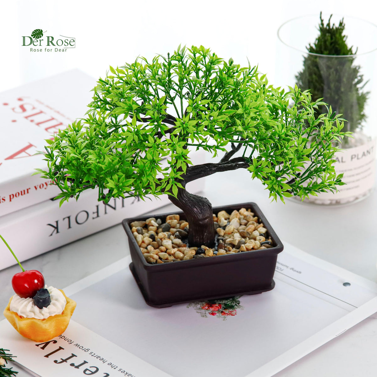 Der Rose Small Fake Bonsai Tree Ficus Decor Fake Plant for Shelf Desk Decor