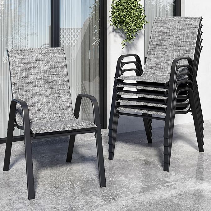 Patio Chairs Set of 6, Stackable Outdoor Dining Chairs for All Weather Textilene Fabric & Metal Frame, Outdoor Chairs Set for Backyard Deck Garden