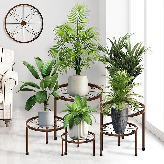 CADANI 5-Pack Metal Plant Stands for Outdoor Indoor, Anti-Rust Iron Flower Pot Stand, Heavy Duty Plant Pot Shelf for Multiple Plant, Decoration Racks for Home, Patio & Garden