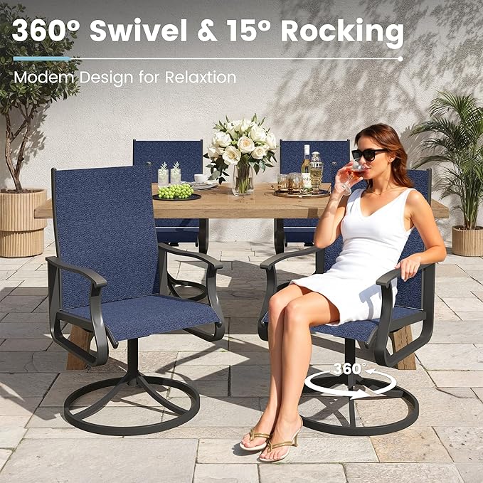 Patio Swivel Chairs Set of 2, Outdoor Dining Chairs with High Back, 360° Swivel Rocker Chair in All-Weather Textilene & Metal Frame for Garden, Porch, Backyard, Balcony(Navy)