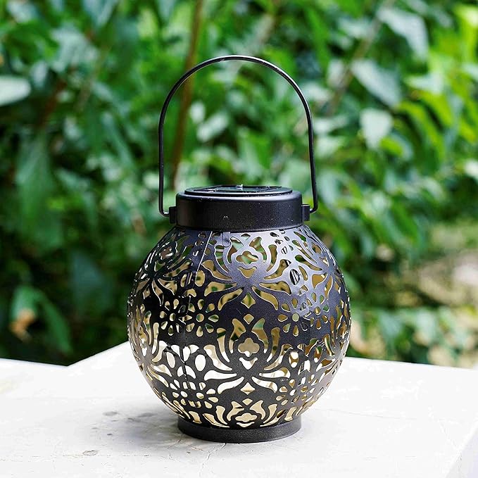 Set of 2 Solar Lantern Outdoor Hanging Decorative Lights for Garden Patio Porch Decorations. (Black)