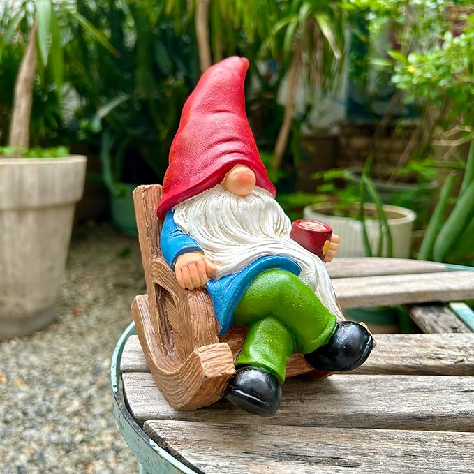 Drinking Coffee Faceless Garden Gnome Statue Decoration 7.1" Figurine Ornament for Indoor Outdoor Home Patio Yard Lawn