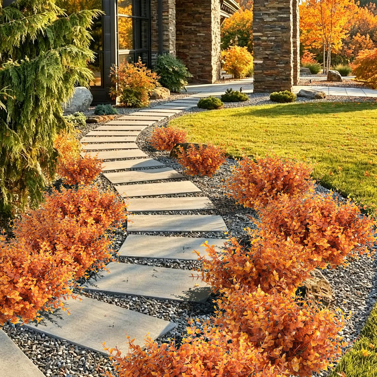 RECUTMS 12Pcs 13.8" Artificial Fall Plants Faux Outdoor Plants Fake Bushes