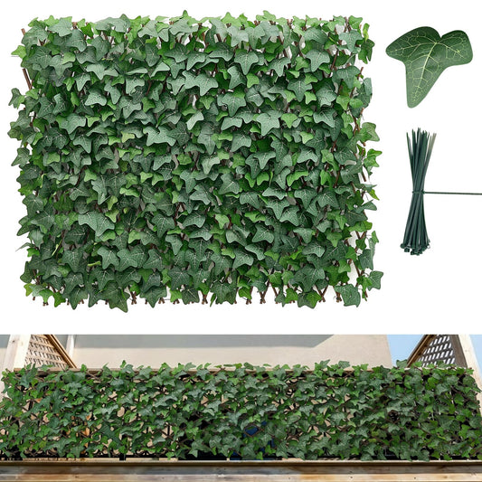VEVOR Expandable Fence Privacy Screen, 25 x 126 in Expand Artificial Plant Wall, Realistic Artificial Ivy Panel with 50 Zip Ties, Decorative Faux Greenery Backdrop Hedges for Balcony Patio Outdoor