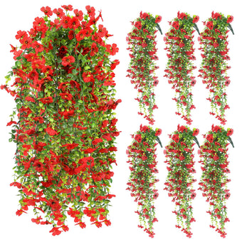 FineCheer 6 Pcs Fall Artificial Hanging Flowers Outdoor, Red
