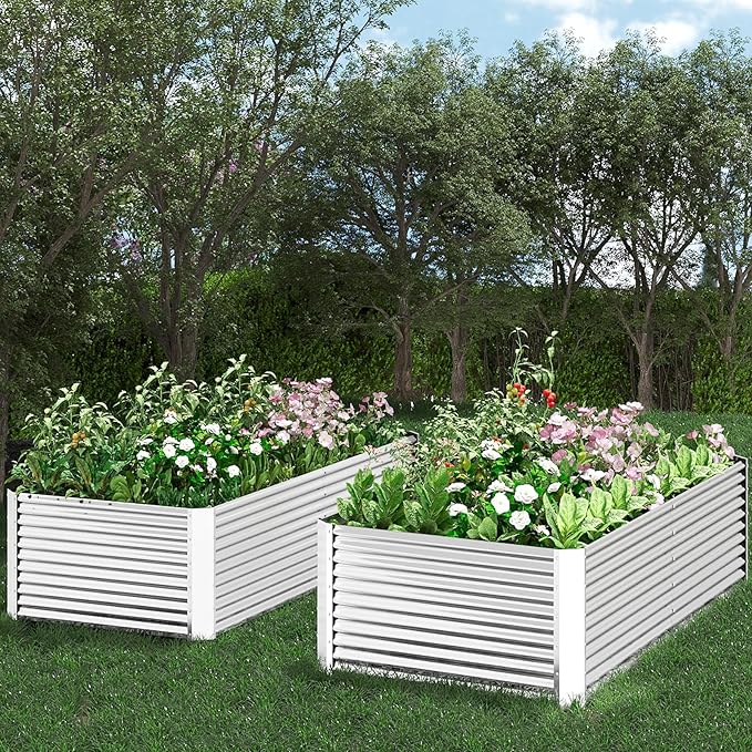 FRIZIONE 2pcs Tall 6x3ft Galvanized Raised Garden Bed Outdoor,Above Ground Garden Bed for Vegetable,Metal Raised Beds for Flower,Steel Raised Beds for Gardening