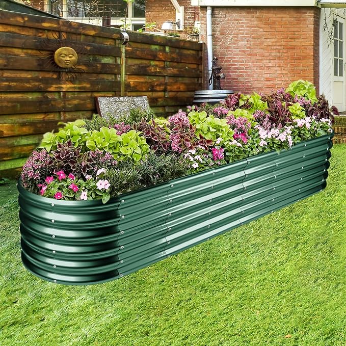 Land Guard 8×2×1.5ft Galvanized Raised Garden Bed Kit, Raised Garden Boxes Outdoor, Oval Metal Raised Garden Beds for Vegetables, Forest Green