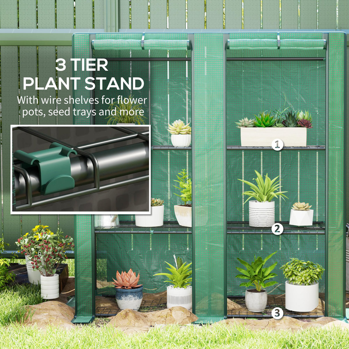 Outsunny Lean-to Greenhouse with 3 Tier Shelves 56.7" x 18.9" x 59.8" Green
