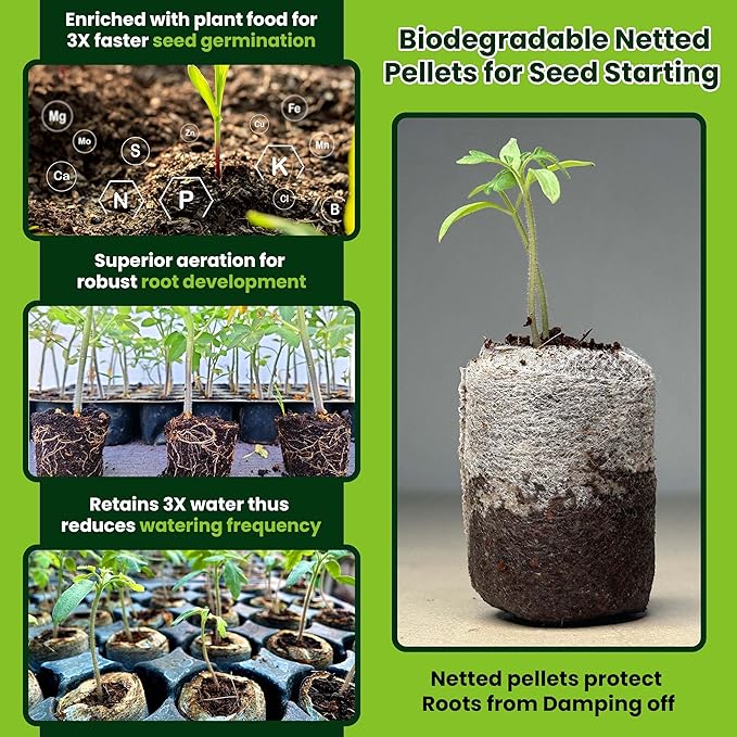 Gro-Med Organic Coco Coir Seed Starter Pellets NPK Enriched 50 Pcs, 35mm Perfect to Grow Herbs, Vegetables, Flowers,Fruits Seedlings, Compressed Coconut Coir Soil Plugs - Easy to Transplant in Pot