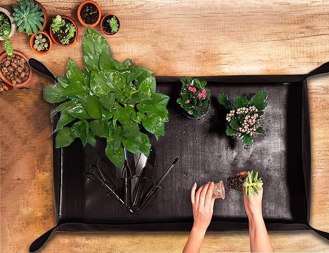 BIUWING 2 PCS Large Repotting Mat for Plant Transplanting and Mess Control, 43" X 29" Thickened Foldable Waterproof Plant Potting Tray, Portable Potting Mat Gardening Tray for House Plants Succulents
