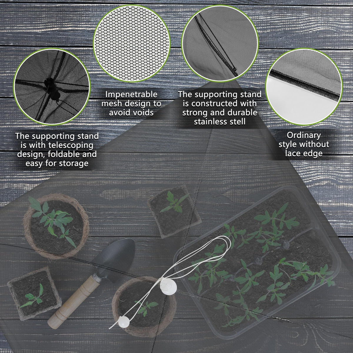 Sawysine 4 Pack Mesh Plant Cover Dome Tent Protector,17 X 17 Inch,Black