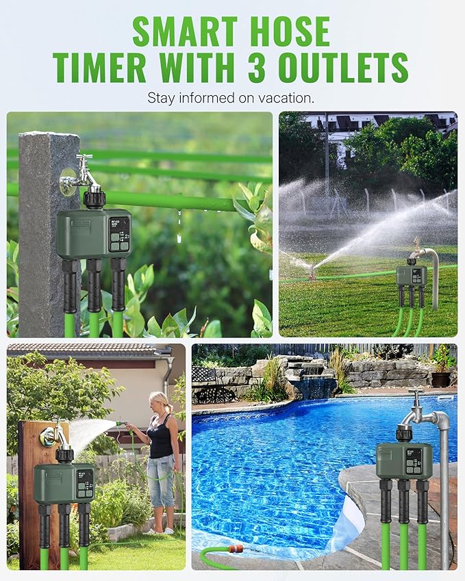 WiFi Water Timer for Garden Hose, Sprinkler Timer 3 Zone, 3 Outlet Smart Hose Watering with WiFi Irrigation Controller, Automatic Irrigation System/Rain Delay/Manual Watering D33WT06