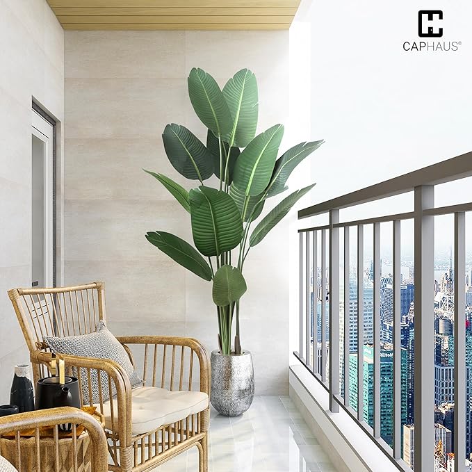 CAPHAUS 4FT Artificial Bird of Paradise Plant, UV Resistant Fake Potted Plant with Dried Moss for Indoor Outdoor Use, Perfect for Tabletop, Corner, Apartment, Home Office Decor, No Maintenance