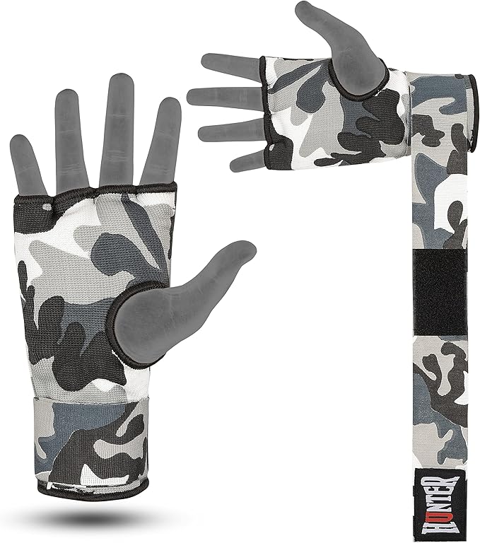 HUNTER Gel Padded Inner Gloves with Hand Wraps for Boxing, Quick Elastic Training Wraps for Men & Women, Muay Thai MMA Kickboxing Martial Arts Knuckle Wrist Protector (Pair)