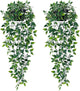 Waipfaru 2Pcs Fake Hanging Plants with Pot Deep Green Eucalyptus Leaves UV Resistant Fake Vines Ivy Artificial Plants Outdoor Faux Plants Indoor Bedroom Living Room Boho Wall Porch Shelf Decor