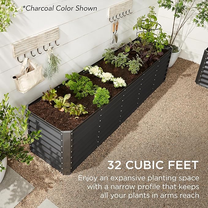 Best Choice Products 8x2x2ft Raised Outdoor Metal Garden Bed, Rectangular Planter Box for Herbs, Flowers, and Deep Root Vegetables w/ 240 Gallon Capacity - Galvanized