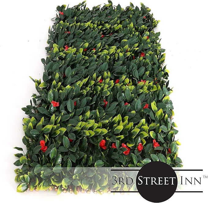 3rd Street Inn™ Leaf Trellis - Bamboo Greenery Panel - Boxwood and Ivy Privacy Fence Substitute - DIY Flexible Fencing (4, Red Rose Rattan)