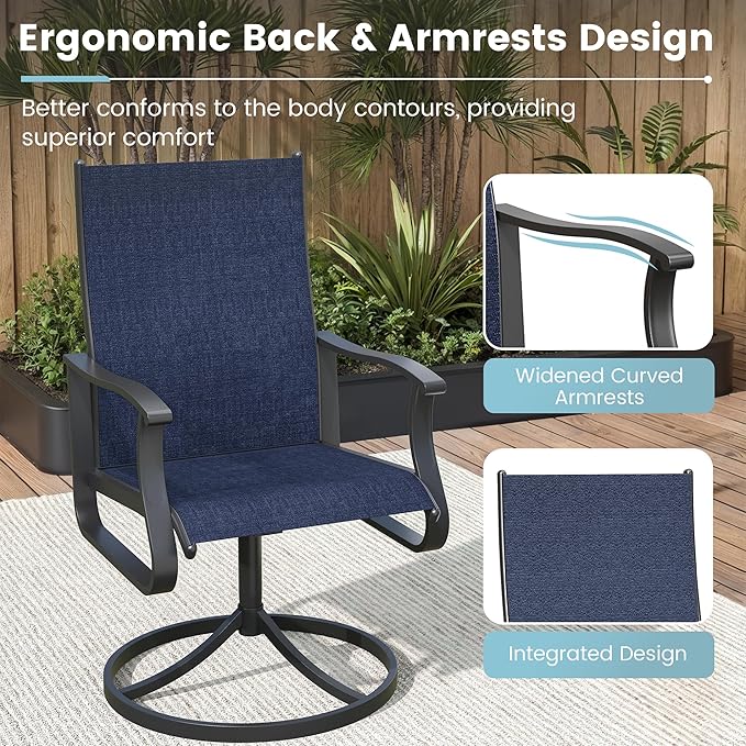 Patio Swivel Chairs Set of 2, Outdoor Dining Chairs with High Back, 360° Swivel Rocker Chair in All-Weather Textilene & Metal Frame for Garden, Porch, Backyard, Balcony(Navy)