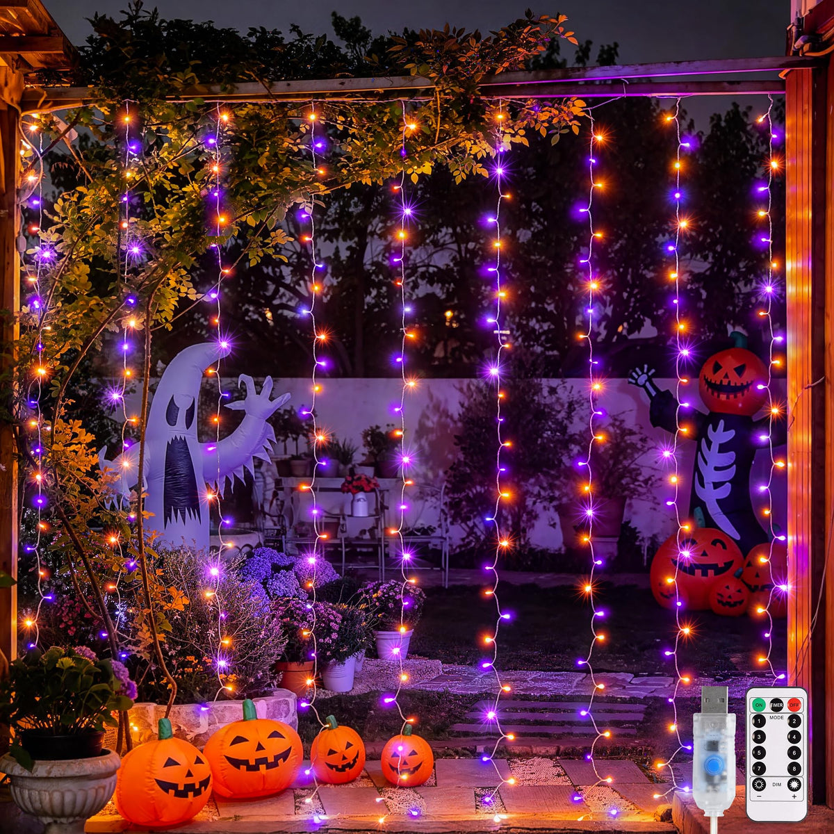 JMEXSUSS 200 LED USB Plug in Orange and Purple Halloween Lights