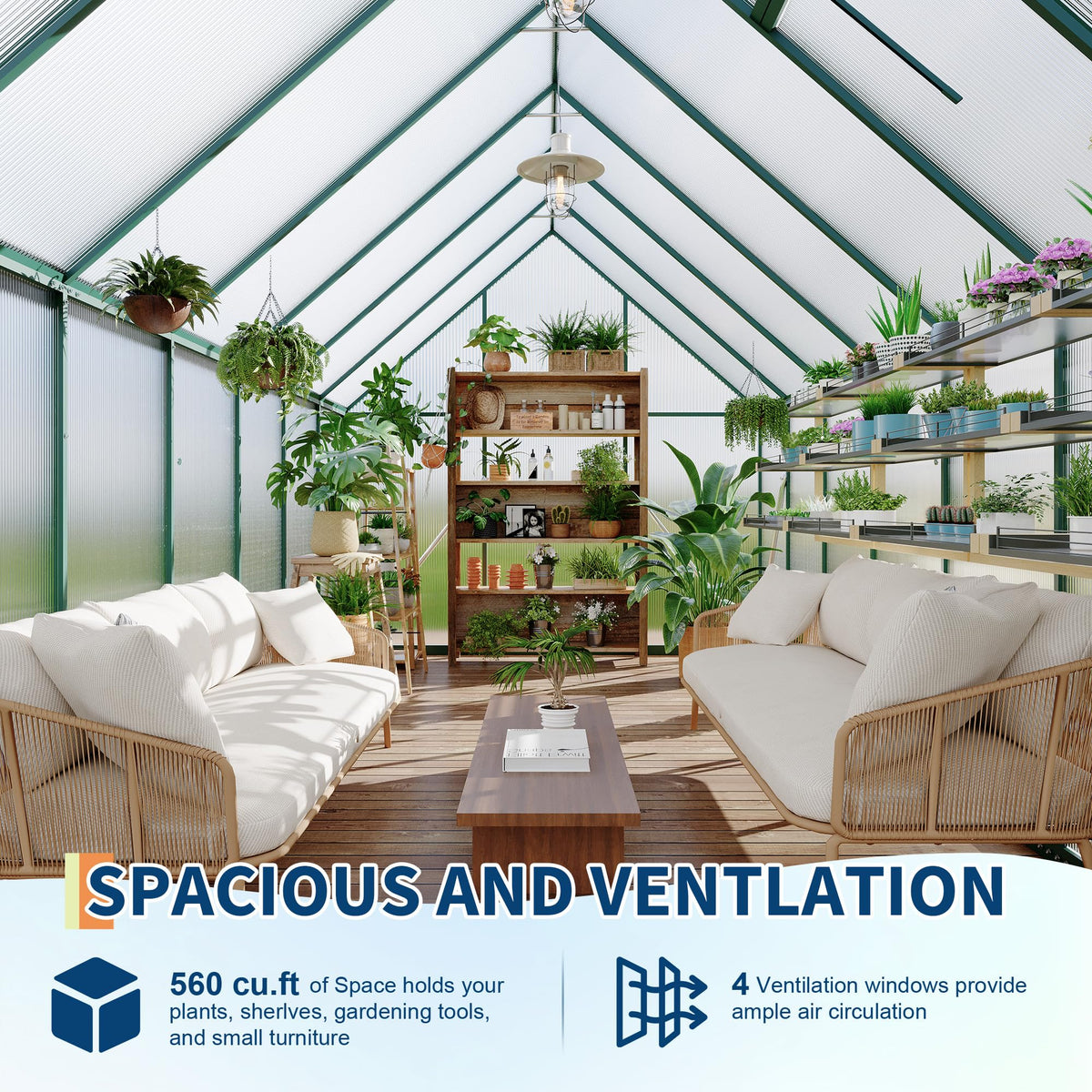 GarveeLife 8X14FT Polycarbonate Greenhouse with Aluminum Frame, Polycarbonate Greenhouse for Outdoors, Greenhouses with Ventilation and Rain Gutter, Aluminum Large Walk-in Greenhouses for Outside