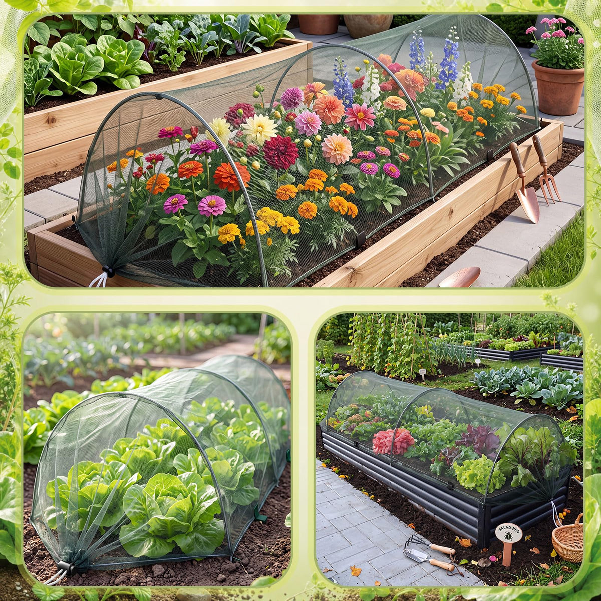 GliCraft 3 Pack Garden Bed Cover Row Accelerator Plants Cover,Green,4ft