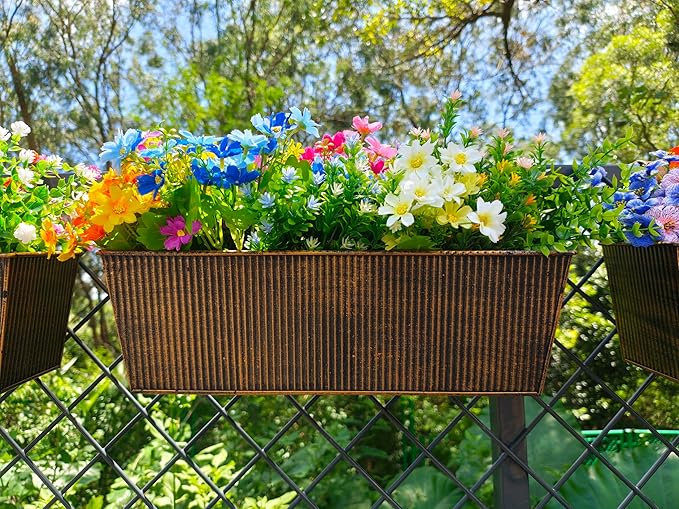 3 Pcs Large Hanging Flower Pots for Railing or Fence 16 Inch Railing Planter Box for Any Balcony Porch or Deck Countryside Style Window Planter Boxes Are Perfect to Herbs & Flowers (Retro-3pcs)