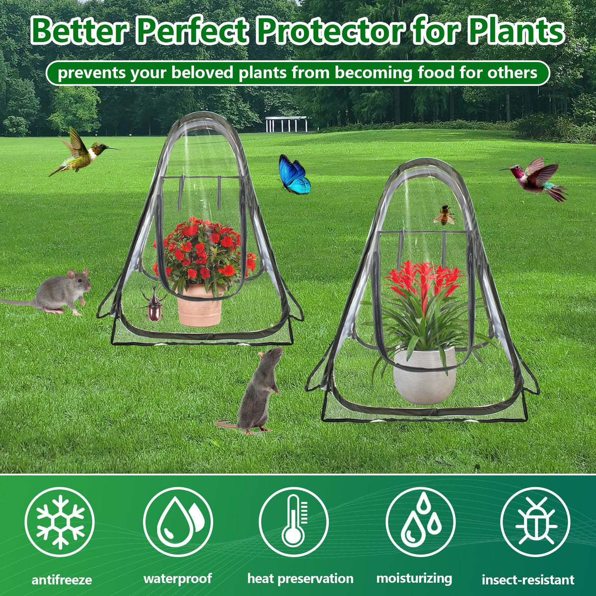 DEDU Pop Up Tent, Small Portable Greenhouse Cover 27"X27"X31" with 4 Fixed Nails and Tools, Mini Greenhouse Tent PVC Cover for Small Plants Outdoor & Indoor Use