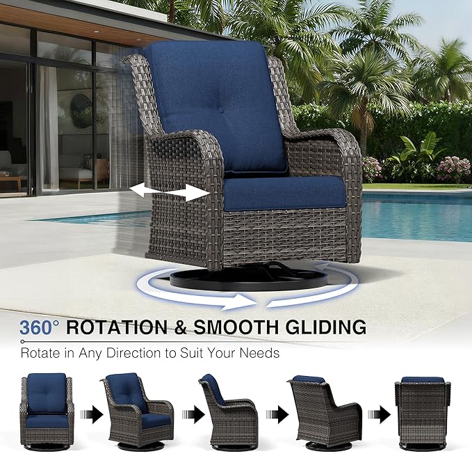 Joyside 8 Piece Wicker Patio Furniture Set, Outdoor Swivel Rocker Patio Chairs with High Back, Deep Seating, Wide Armrest, Thickened Cushions, Outdoor Furniture for Deck, Porch Use