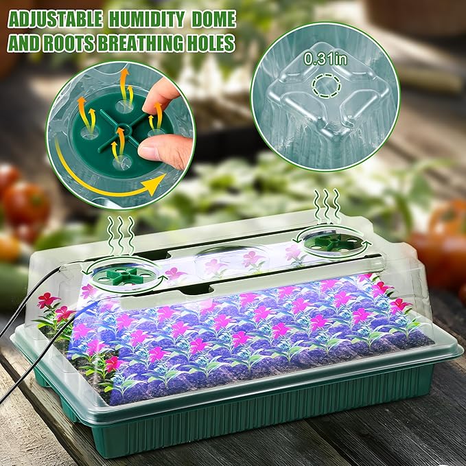 Saillong 4 Pack Seed Starter Tray with Grow Light, 80 Cells Indoor Greenhouse Kit, 360° Full Spectrum LED, Smart Timer, 5 Brightness Levels Indoor Plant Starter Kit for Home Gardeners