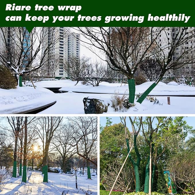 Winter Tree Protection Film, 65 ft x 2 pcs，Prevents Frostbite of Trees in Winter, Protects bark from Animal Damage, Suitable for Garden Ornamental Trees, Fruit Trees, and shrubs. (2, Green)