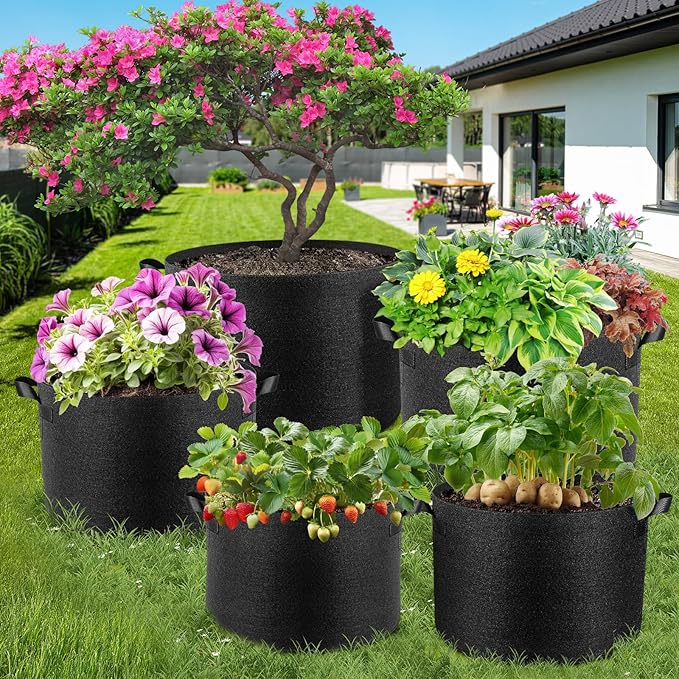 Jorvila 10 Pack 3 Gallon Grow Bags, Thickened Nonwoven Fabric Planter Pots with Handles, Heavy Duty 300G Garden Pots for Tomato, Potato and Vegetable