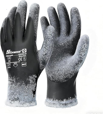 Schwer 2 Pairs 100% Waterproof Winter Work Gloves, ANSI A2 Cut Resistant Freezer Gloves for Outdoor Cold Weather Keep Hands Warm, Thermal Insulated Gloves for Shoveling Snow, Ice Fishing, XL