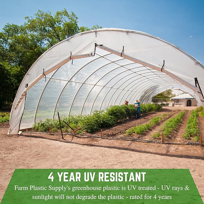 Farm Plastic Supply - Clear Greenhouse Plastic Sheeting - 6 mil - (54' x 50') - 4 Year UV Resistant Polyethylene Greenhouse Film, Hoop House Green House Cover for Gardening, Farming, Agriculture