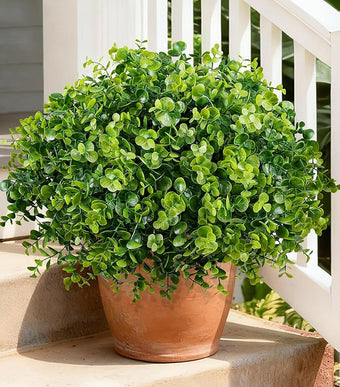 Artificial Faux Outdoor Plants for Spring Summer Decoration, 12 Bundles Fake Plastic Eucalyptus UV Resistant Look Real Fake Plants for Planter Outside Front Door Porch Patio Balcony Garden Indoor Yard
