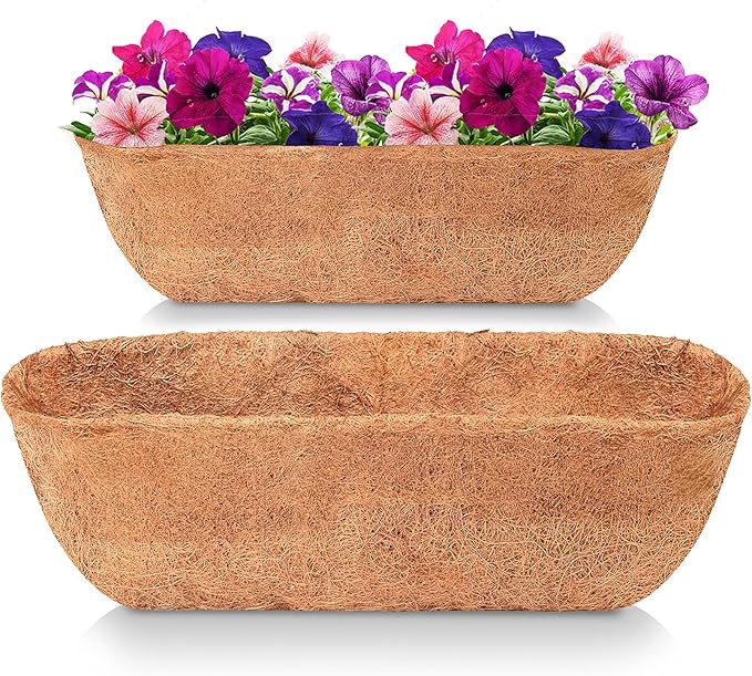 36 Inches Trough Coco Liner Replacement for Plant Hanging Basket, 1 Pcs Thick Coconut Fiber Liners for Garden Flowers Planter, Window Flower Box, Vegetables Pot