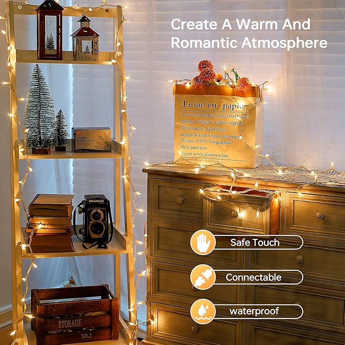 100 Count Clear Christmas Lights White Wire,23Feet Incandescent Clear Mini Lights, Connectable Indoor Outdoor Christmas Tree String Lights, Birthday, Holiday, Party, Wedding, Xmas,Warm White