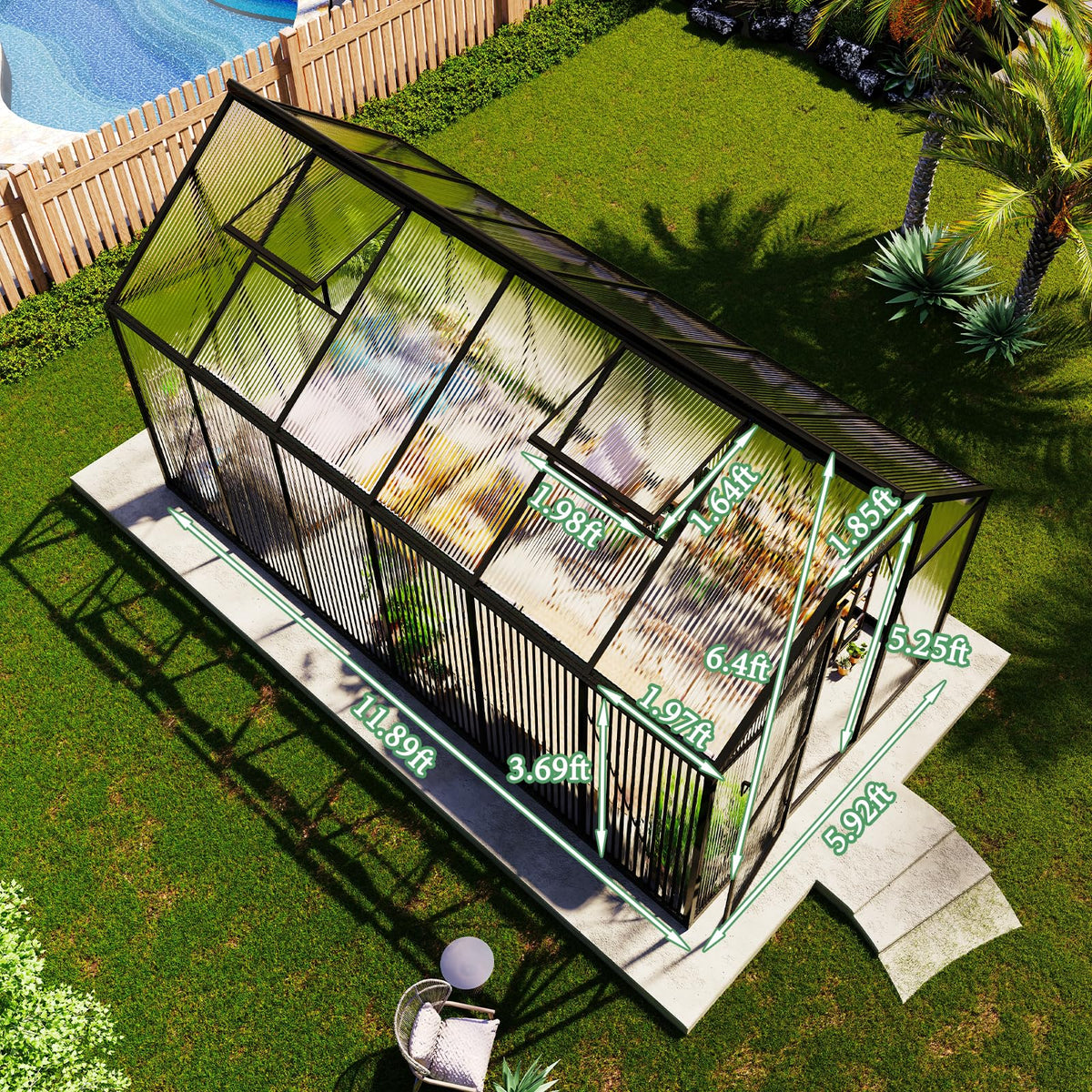 AMERLIFE 6x12 FT Walk-in Polycarbonate Greenhouse with 2 Top Windows