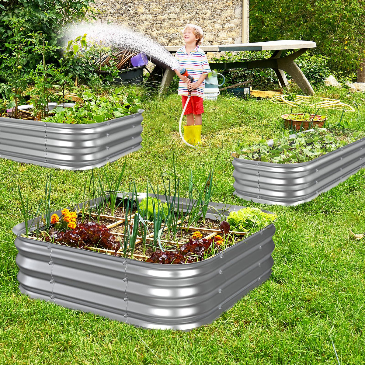 Square Raised Garden Bed 4x4 ft for Vegetables, Herbs & Flowers, 12" Deep